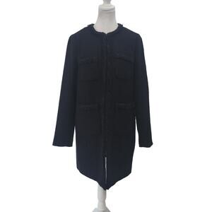 J.Crew Size 6 Women's Black Tweed Lurex Coat Braided Fringe Trim‎ Black Mature